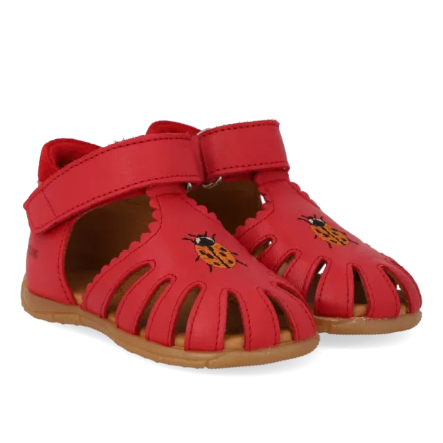 Angulus Sandal med broderi sandal baby læder mariehøne