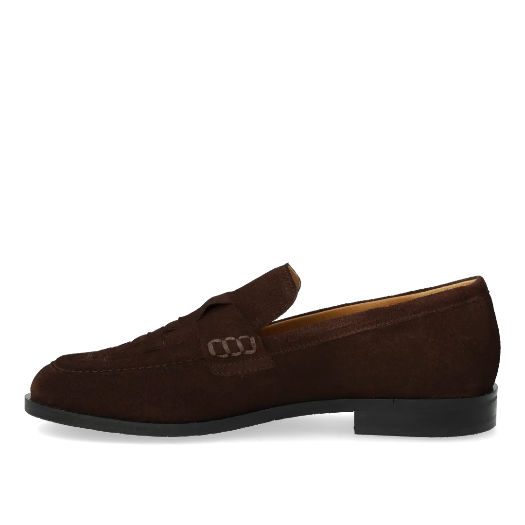 Angulus loafer brun ruskind damesko med flet