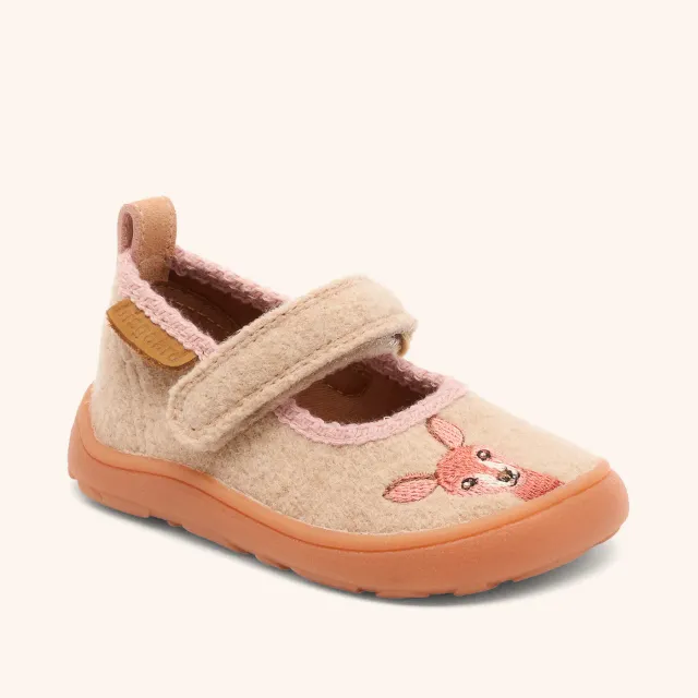 Bisgaard Ballet barefoot hjemmesko beige broderi