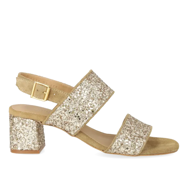 Angulus remsandal dame glitter sandal blokhæl