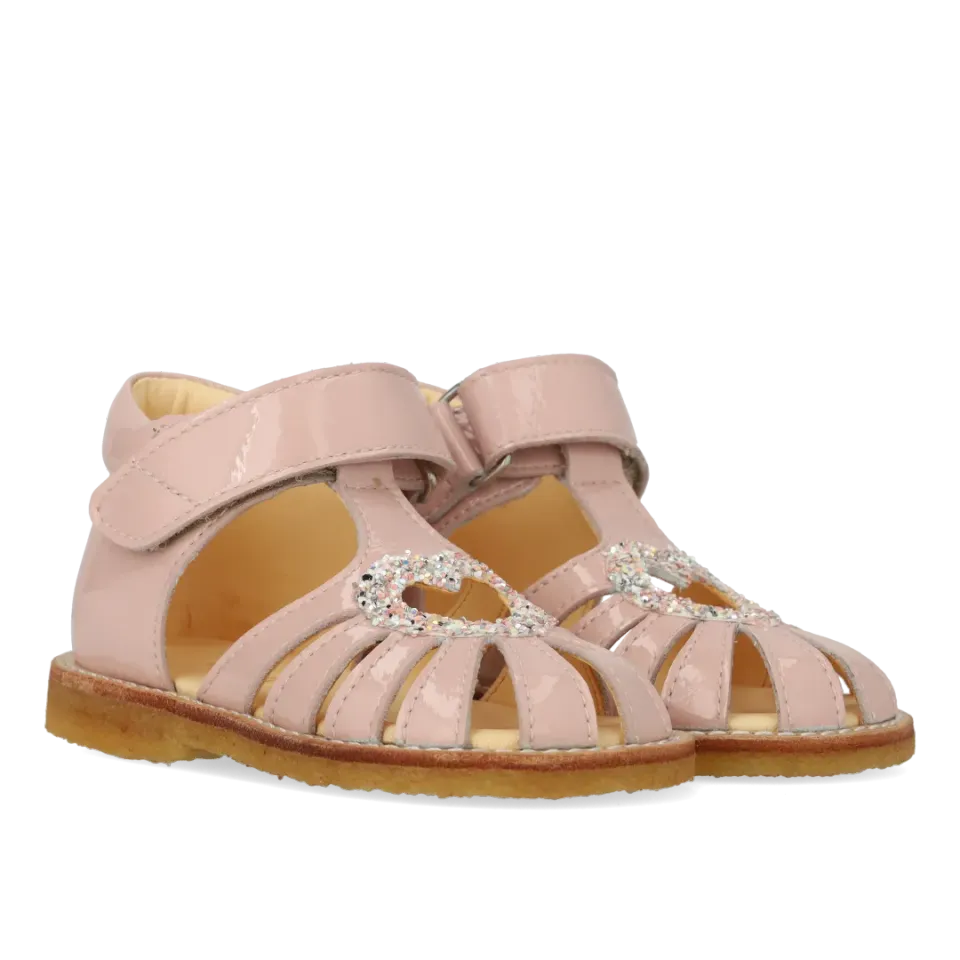 Angulus glitter hjerte begyndersandal velcro
