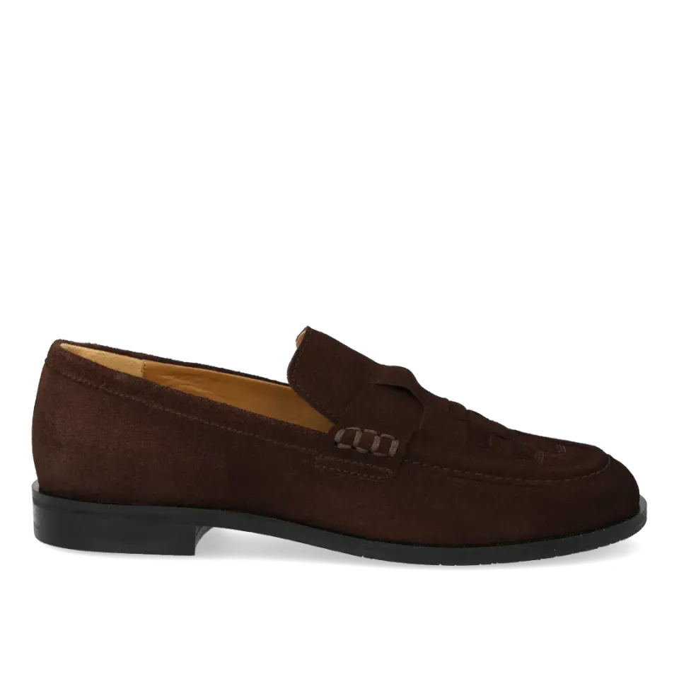 Angulus loafer brun ruskind damesko med flet
