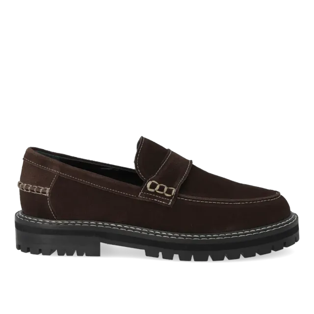 Angulus Penny loafer kontraststikning brun ruskind