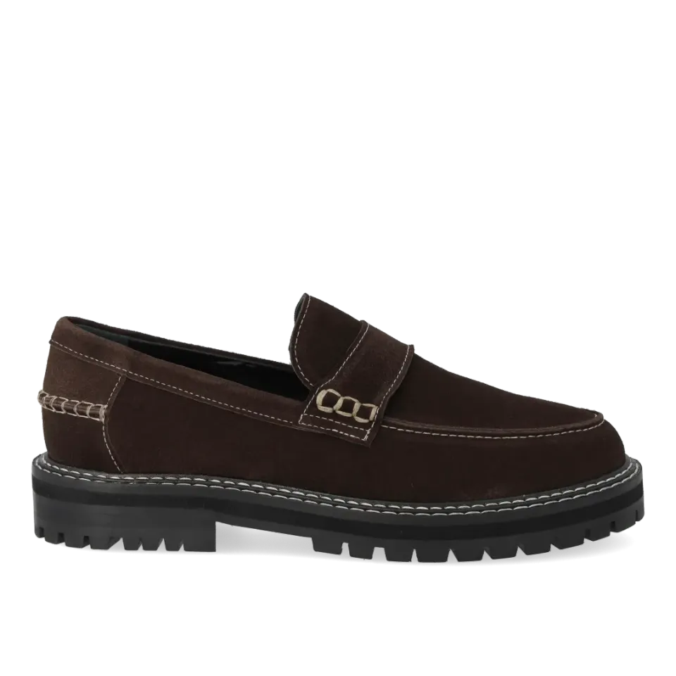 Angulus Penny loafer kontraststikning brun ruskind