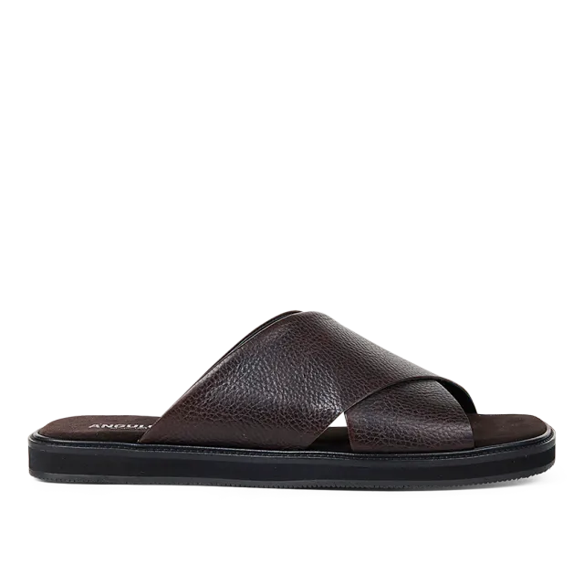 Angulus Slip-on kryds lædersandal herresandal sort