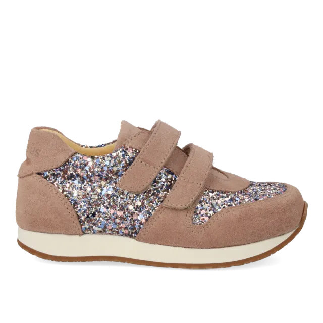 Angulus Running Glitter Sneaker Velcro Skind Børn