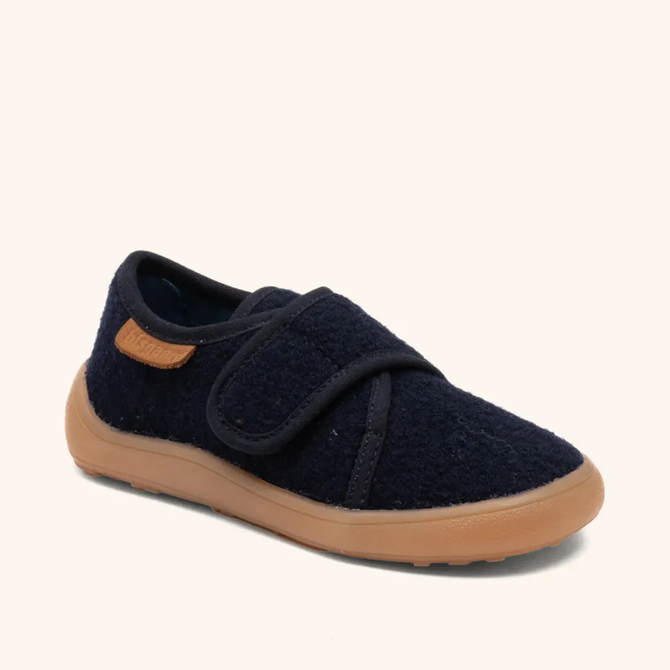 Bisgaard Pav hjemmesko dark blue uld velcro