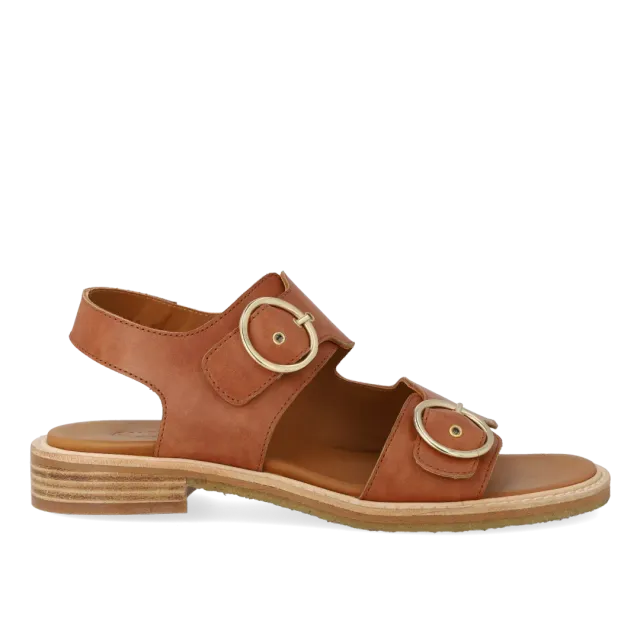 Angulus Sandal lædersandal guldspænde lav hæl