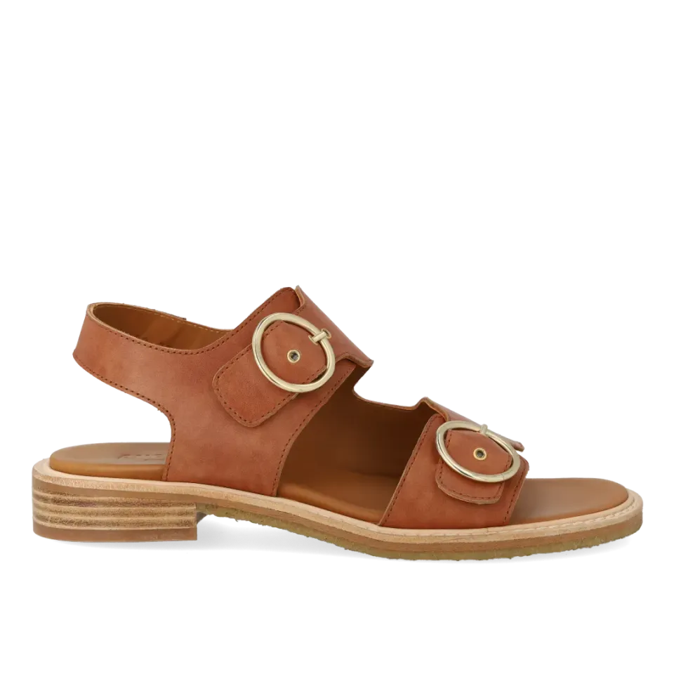 Angulus Sandal lædersandal guldspænde lav hæl