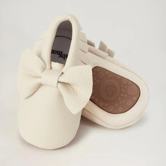 BabyMocs Bow Mocs barfodssko off white blød sål