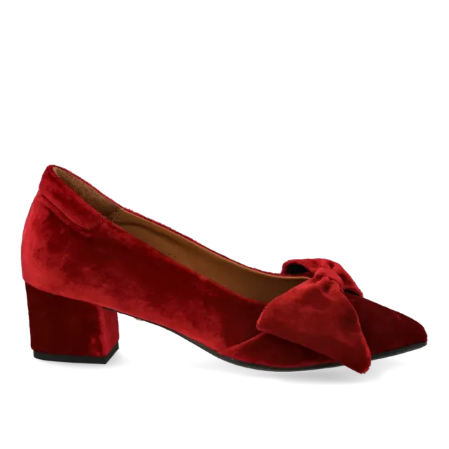 Angulus Sløjfe pump blød velour pumps blokhæl 5 cm