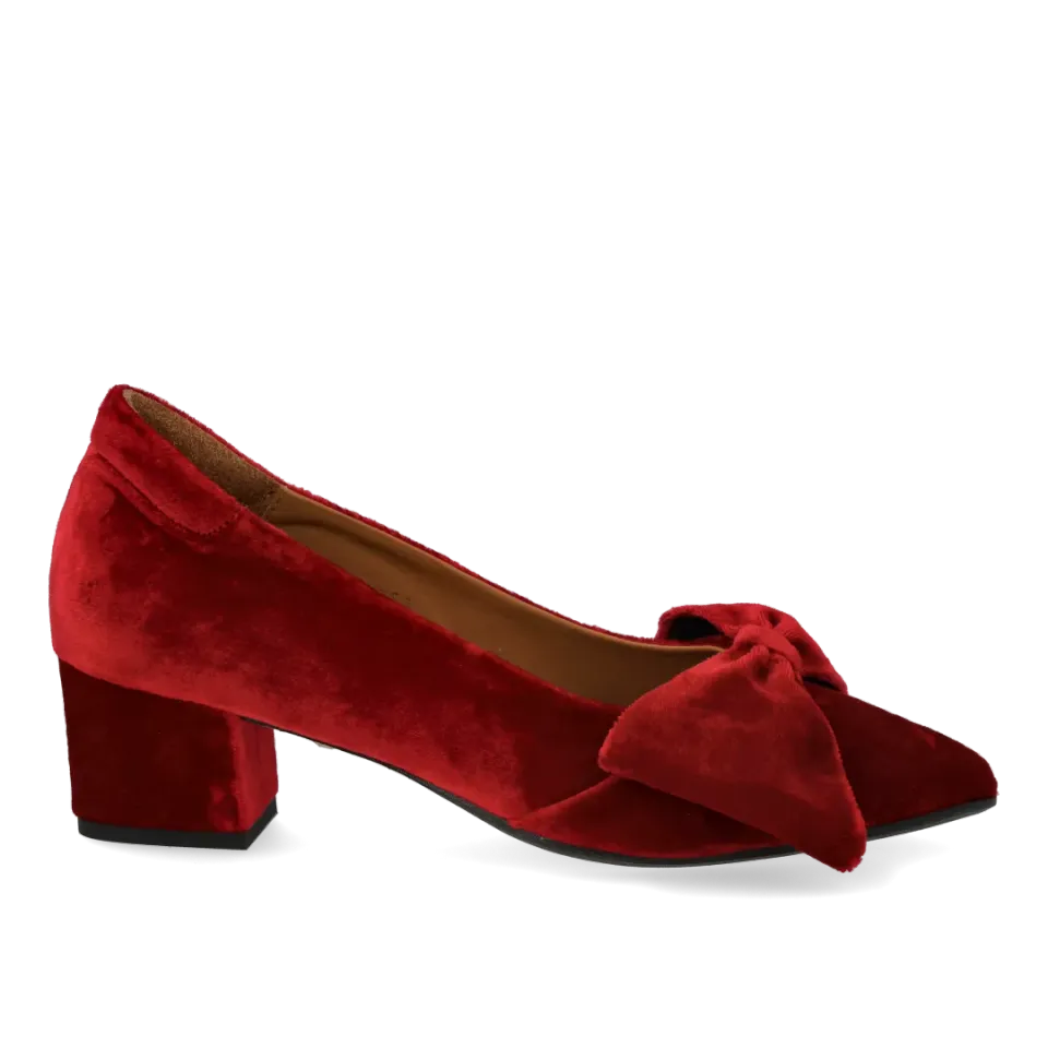 Angulus Sløjfe pump blød velour pumps blokhæl 5 cm